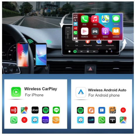 Carlin Kit Adaptateur Apple Car Play 4.0 Sans Fil, Boîtier Ai Auto pour Android 11, Toyota, Fiat, Audi, Porshe, Benz, Kia, Ford Vw