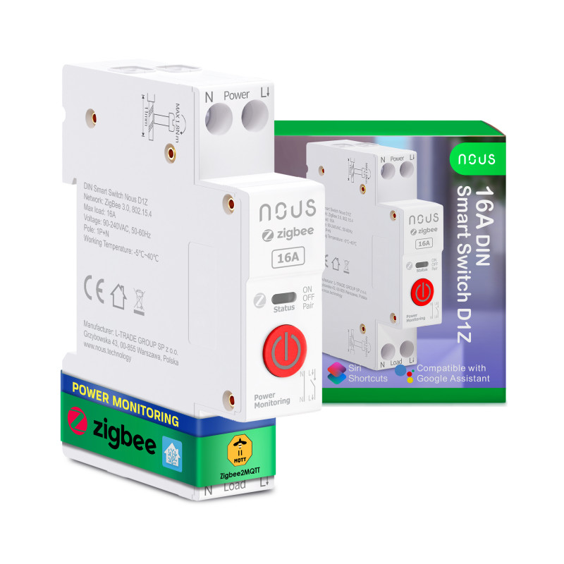 NOUS - Module Zigbee Rail DIN 16A + Mesure de consommatio