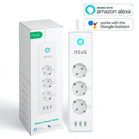 NOUS - MULTIPRISE INTELLIGENTE WIFI 15A AVEC MESURE DE CONSOMMATION + 3 PORTS USB PILOTABLES (TUYA)