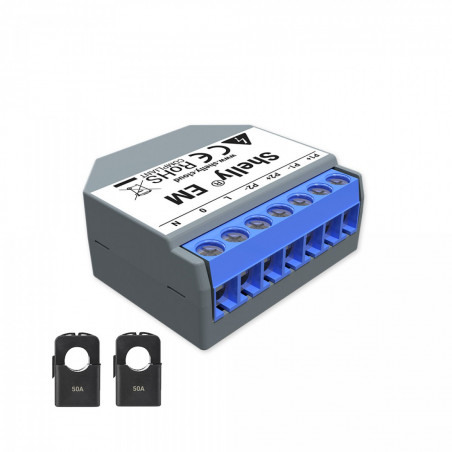 SHELLY - COMPTEUR D'ÉNERGIE MONOPHASÉ WI-FI SHELLY EM AVEC DEUX PINCES AMPÉREMÉTRIQUES 50A