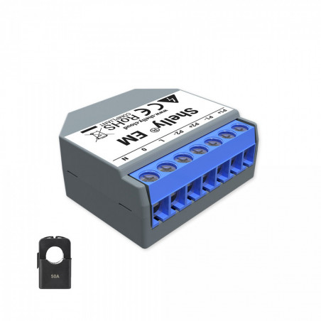 SHELLY - COMPTEUR D'ÉNERGIE MONOPHASÉ WI-FI SHELLY EM AVEC UNE PINCE AMPÉREMÉTRIQUE 50A